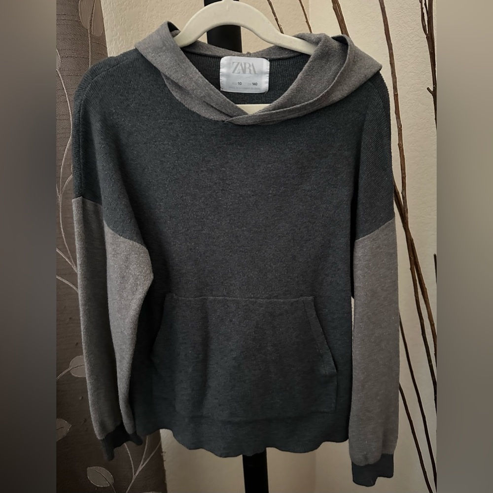 Zara | Hooded Knit Sweater | Kids 10 | dark grey, light grey